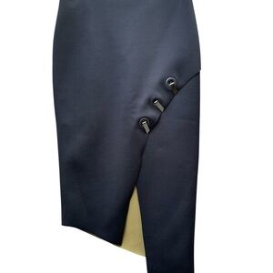 Bec & Bridge Unique Designer Metal Hook Button Black Skirt Asymmetrical Slit Sz2